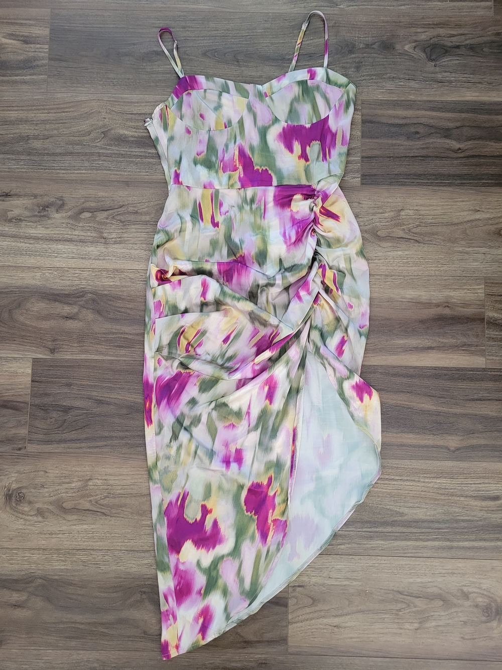 Cider Women M Floral Watercolor Slip Dress in Pink and Green